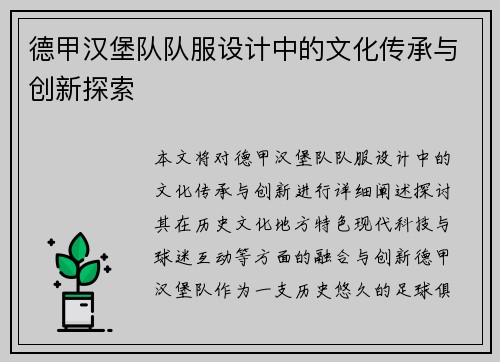 德甲汉堡队队服设计中的文化传承与创新探索