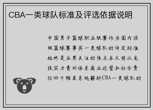 CBA一类球队标准及评选依据说明